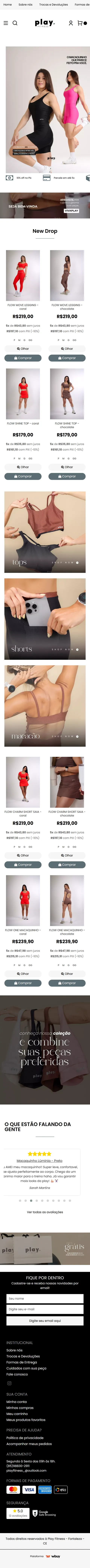 Página inicial do site da Play Fitness no celular