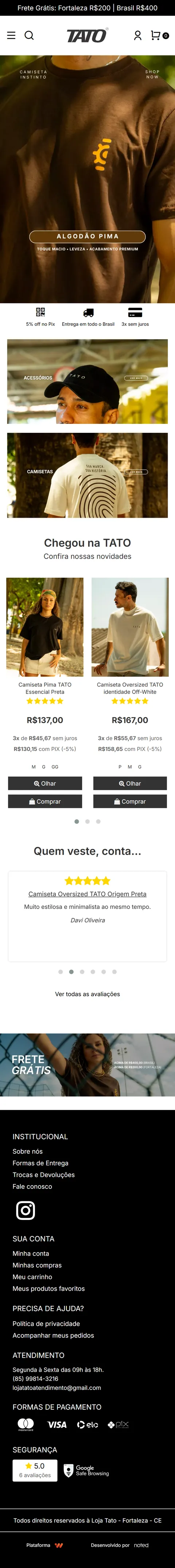 Página inicial do site da Tato no celular