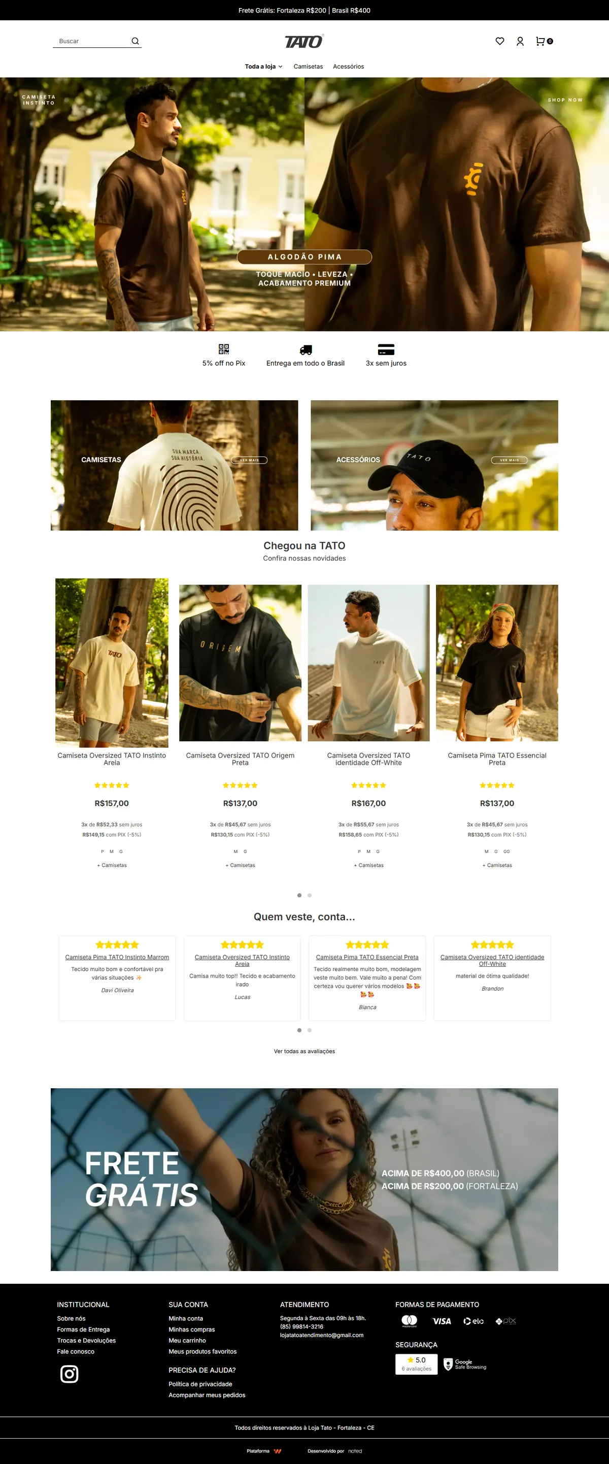 Página inicial do site da Tato no computador